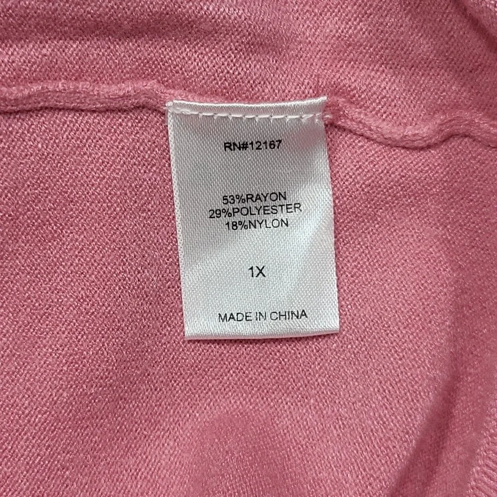 Laurie Felt Summer Lightweight Sweater 3/4 Sleeves Pullover Top 1X Plus Sz Pink